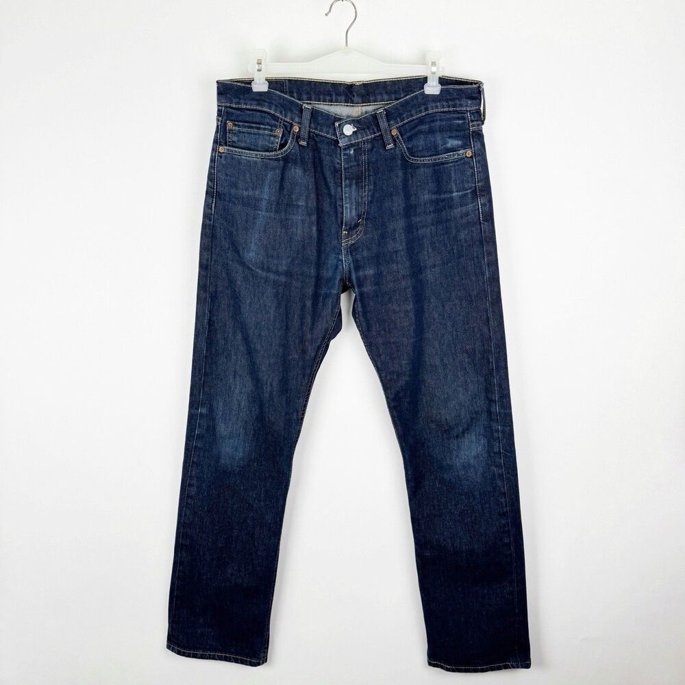 Levi's 513 Straight Jeans Mens Size 34 x 32 Dark Wash Mid Rise Stretch Denim